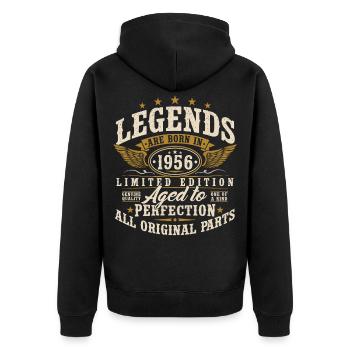 cg_1956_Jahrgang_geboren_Legenden_Vintage_Gebur - Unisex Premium Organic Zip Hoodie - black - Back - Nico (187cm)