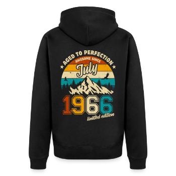 July 1966 | Aged to perfection | Birthday - Unisex Premium Organic Zip Hoodie - black - Back - Nico (187cm)