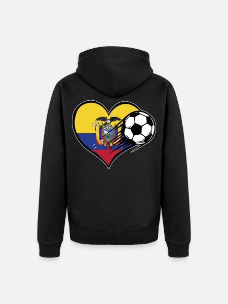 Ecuador Flag Football with Heart - Unisex Premium Organic Zip Hoodie - black