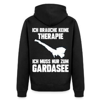 Ich brauche keine Therapie ich muss zum Gardasee - Unisex Premium Bio Zip Hoodie - Schwarz - Hinten - Nico (187cm)