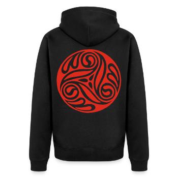 Keltische Rote Spirale - Unisex Premium Bio Zip Hoodie - Schwarz - Hinten - Nico (187cm)
