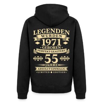 Legenden wurden 1971 geboren 55 Jahre - Unisex Premium Bio Zip Hoodie - Schwarz - Hinten - Nico (187cm)