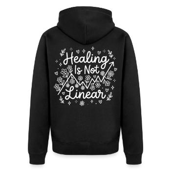 Die Heilung psychischer Gesundheit ist nicht linear - Unisex Premium Bio Zip Hoodie - Schwarz - Hinten - Nico (187cm)