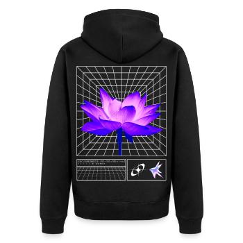 Techno Y2K – Techno-Festival Rave Music Outfit - Unisex Premium Bio Zip Hoodie - Schwarz - Hinten - Nico (187cm)