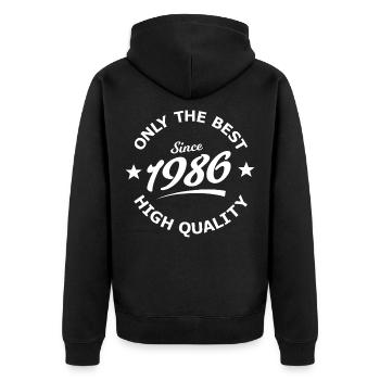 Nur das Beste seit 1986 Retrobadge - Unisex Premium Bio Zip Hoodie - Schwarz - Hinten - Nico (187cm)