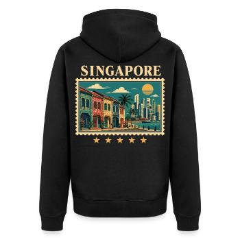 Singapur Tropische Vintage Reise - Unisex Premium Bio Zip Hoodie - Schwarz - Hinten - Nico (187cm)