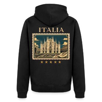 Mailand Eleganz als Reisemarke - Unisex Premium Bio Zip Hoodie - Schwarz - Hinten - Nico (187cm)
