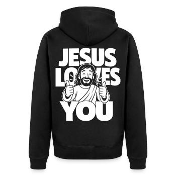 Dessin animé chrétien Jésus t’aime - Veste à capuche bio Premium Unisexe - noir - Dos - Nico (187cm)