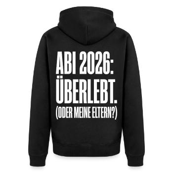 Abi 2026 überlebt Eltern Spruch - Unisex Premium Bio Zip Hoodie - Schwarz - Hinten - Nico (187cm)