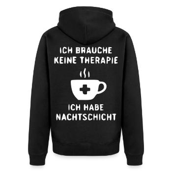 NachtSchicht Humor Keine Therapie - Unisex Premium Bio Zip Hoodie - Schwarz - Hinten - Nico (187cm)