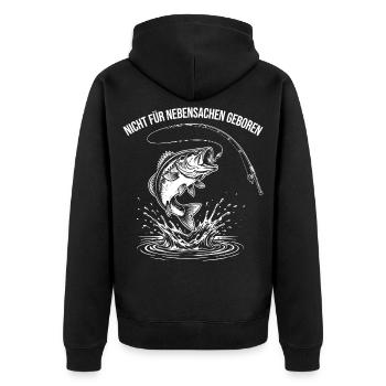 Nicht für Nebensachen geboren: Fischdesign - Unisex Premium Bio Zip Hoodie - Schwarz - Hinten - Nico (187cm)