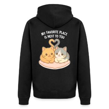 Cœur de couple de chats : mon endroit préféré - Veste à capuche bio Premium Unisexe - noir - Dos - Nico (187cm)