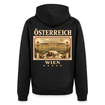 Wien Eleganz im Vintage Format - Unisex Premium Bio Zip Hoodie - Schwarz - Hinten - Nico (187cm)