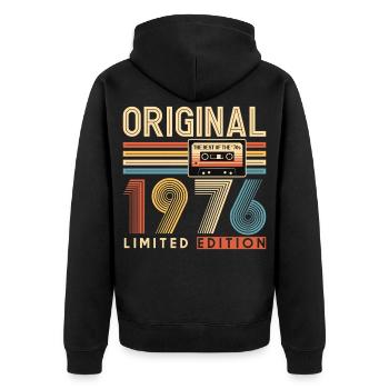 50e anniversaire, 50 ans - Veste à capuche bio Premium Unisexe - noir - Dos - Nico (187cm)