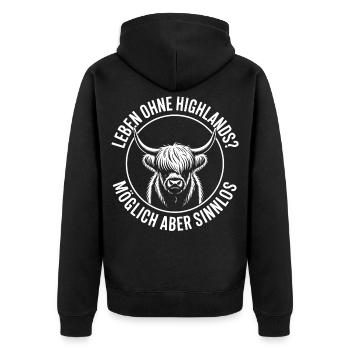 Highland Rinder - Unisex Premium Bio Zip Hoodie - Schwarz - Hinten - Nico (187cm)