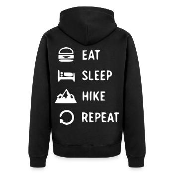 Eat Sleep Hike Repeat Mountain Adventure - Unisex Premium Organic Zip Hoodie - black - Back - Nico (187cm)