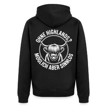 Highland Rind Maskottchen Logo - Unisex Premium Bio Zip Hoodie - Schwarz - Hinten - Nico (187cm)