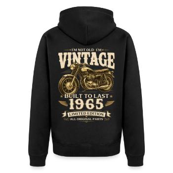 Cadeau de 61e anniversaire Biker Vintage 1965 - Veste à capuche bio Premium Unisexe - noir - Dos - Nico (187cm)