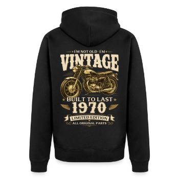 Cadeau pour 56e anniversaire motard Vintage années 1970 - Veste à capuche bio Premium Unisexe - noir - Dos - Nico (187cm)