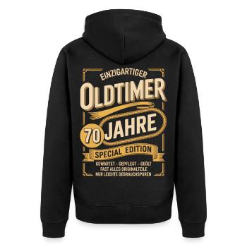 70. Geburtstag Oldtimer - Unisex Premium Bio Zip Hoodie - Schwarz - Hinten - Nico (187cm)