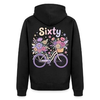 Sixty Blumen Fahrrad 60 Geburtstag - Unisex Premium Bio Zip Hoodie - Schwarz - Hinten - Nico (187cm)