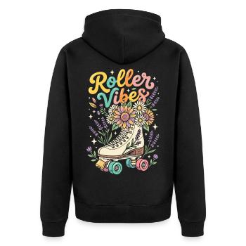 Roller Vibes Blumen Rollschuh - Unisex Premium Bio Zip Hoodie - Schwarz - Hinten - Nico (187cm)