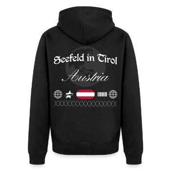 Seefeld in Tirol Österreich Streetwear Souvenir - Unisex Premium Bio Zip Hoodie - Schwarz - Hinten - Nico (187cm)