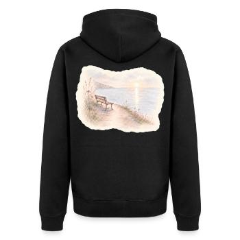 Bench by the sea – break in the morning light - Unisex Premium Organic Zip Hoodie - black - Back - Nico (187cm)