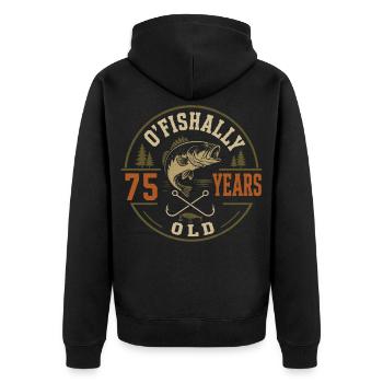 Officiellement 75 Ans | Humour Anniversaire Pêche - Veste à capuche bio Premium Unisexe - noir - Dos - Nico (187cm)