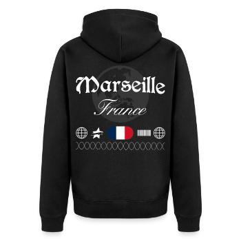 Marseille Frankreich Streetwear Reise Souvenir - Unisex Premium Bio Zip Hoodie - Schwarz - Hinten - Nico (187cm)