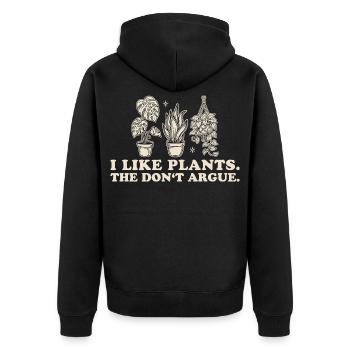 I like plants They don't argue - Unisex Premium Organic Zip Hoodie - black - Back - Nico (187cm)