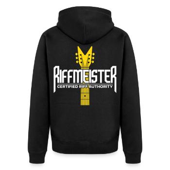 Riffmeister-Gitarre - Unisex Premium Bio Zip Hoodie - Schwarz - Hinten - Nico (187cm)