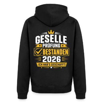Geselle 2026 Prüfung Bestanden Ausbildung - Unisex Premium Bio Zip Hoodie - Schwarz - Hinten - Nico (187cm)