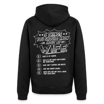 Cadeau drôle pour mari : 5 choses que vous connaîtrez - Veste à capuche bio Premium Unisexe - noir - Dos - Nico (187cm)