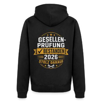 Gesellenprüfung Bestanden 2026 Stolz Darauf - Unisex Premium Bio Zip Hoodie - Schwarz - Hinten - Nico (187cm)