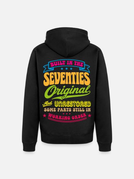 Vintage 70er Jahre Design Built in the Seventies - Premium økologisk unisex-hættejakke - sort