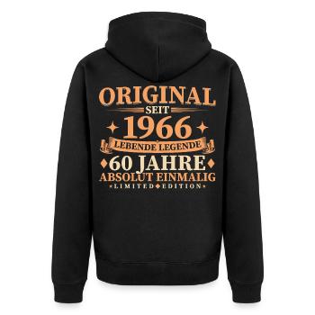 Original 1966 Jahrgang geboren 60. Geburtstag - Unisex Premium Bio Zip Hoodie - Schwarz - Hinten - Nico (187cm)