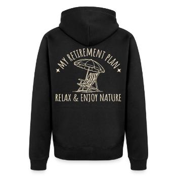 Rente - Entspannen und Natur genießen - Unisex Premium Bio Zip Hoodie - Schwarz - Hinten - Nico (187cm)