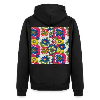 Motif floral en gras des années 60 - Veste à capuche bio Premium Unisexe - noir - Dos - Nico (187cm)