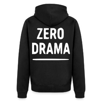 Zero Drama Typo Tee - Unisex Premium Organic Zip Hoodie - black - Back - Nico (187cm)