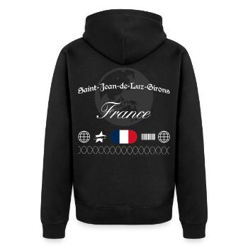 Saint-Jean-de-Luz Frankreich Streetwear Souvenir - Unisex Premium Bio Zip Hoodie - Schwarz - Hinten - Nico (187cm)