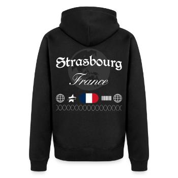 Straßburg Frankreich Streetwear Reise Souvenir - Unisex Premium Bio Zip Hoodie - Schwarz - Hinten - Nico (187cm)