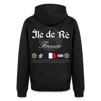 Île de Ré Frankreich Streetwear Souvenir - Unisex Premium Bio Zip Hoodie - Schwarz - Hinten - Nico (187cm)