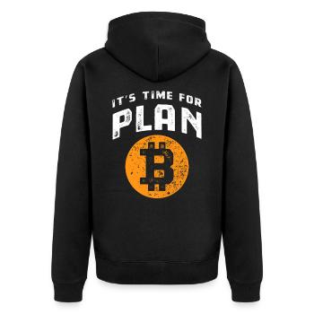 Bitcoin - It's time for Plan B - Krypto Geschenk - Unisex Premium Bio Zip Hoodie - Schwarz - Hinten - Nico (187cm)