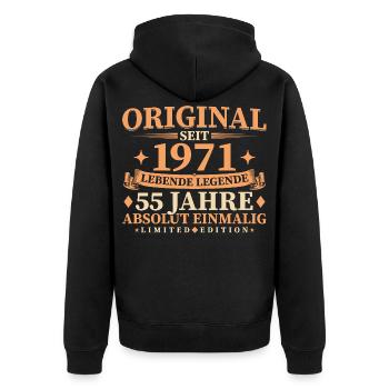 Original 1971 Jahrgang geboren 55. Geburtstag - Unisex Premium Bio Zip Hoodie - Schwarz - Hinten - Nico (187cm)