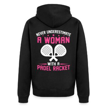 Ne sous-estimez jamais une femme avec une raquette de padel - Veste à capuche bio Premium Unisexe - noir - Dos - Nico (187cm)