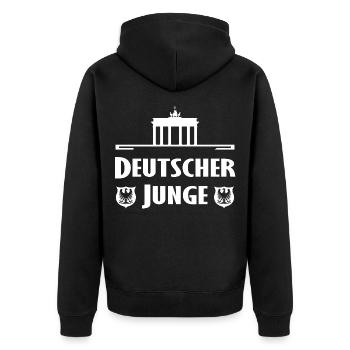 Historische Berliner Silhouette - Unisex Premium Bio Zip Hoodie - Schwarz - Hinten - Nico (187cm)