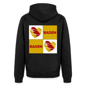 Baden Herz Quadrat - Unisex Premium Bio Zip Hoodie - Schwarz - Hinten - Nico (187cm)