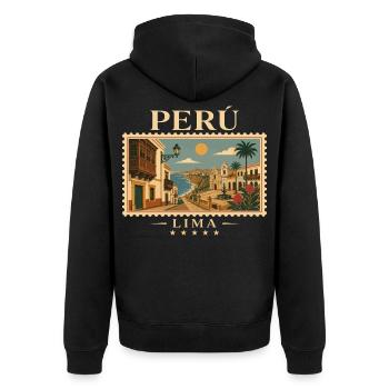 Peru Lima Vintage Reisemarke - Unisex Premium Bio Zip Hoodie - Schwarz - Hinten - Nico (187cm)