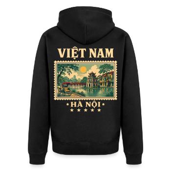 Vietnam Hanoi Vintage Reisemarke - Unisex Premium Bio Zip Hoodie - Schwarz - Hinten - Nico (187cm)